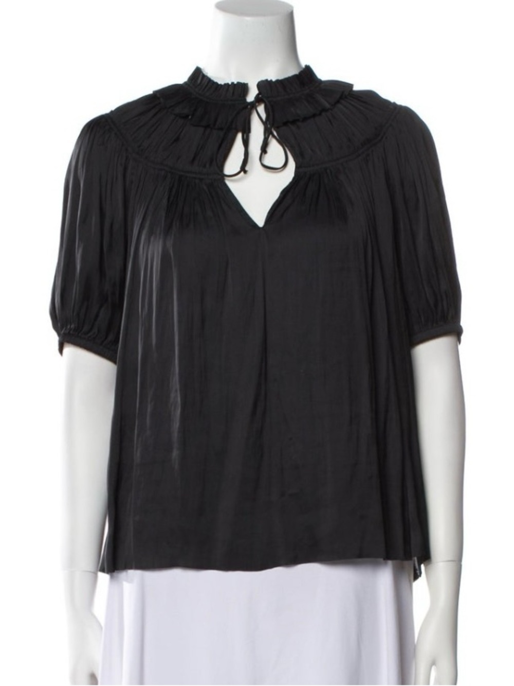 Ulla Johnson Black Ruffle Tie-Neck Peasant Blouse